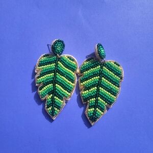 Green Beaded Palm Leaf earrings